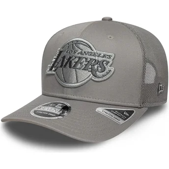 Boné trucker cinza com logo cinza 9SEVENTY Stretch Snap Tonal da Los Angeles Lakers NBA da New Era