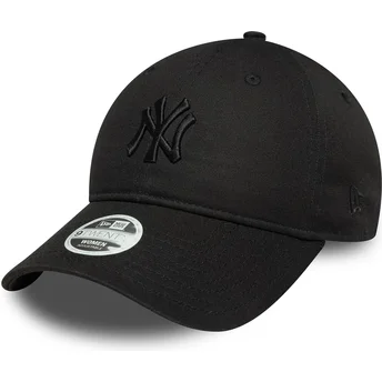Boné curvo preto ajustável para mulheres com logo preto 9TWENTY Bow Back da New York Yankees MLB da New Era