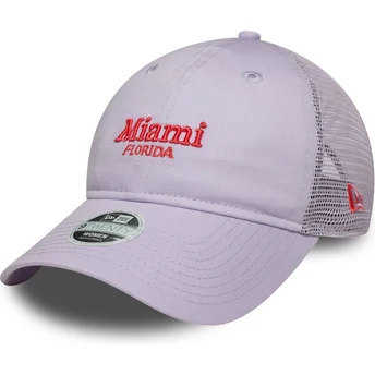 Boné trucker violeta ajustável para mulheres 9TWENTY City da Miami Cidades e Praias da New Era