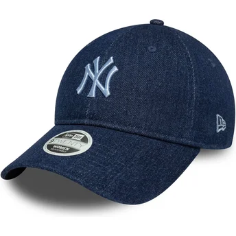 Boné curvo azul marinho ajustável para mulheres 9TWENTY Denim da New York Yankees MLB da New Era