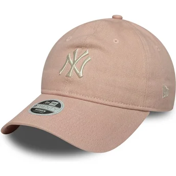 Boné curvo rosa ajustável para mulheres 9TWENTY Dye Denim da New York Yankees MLB da New Era