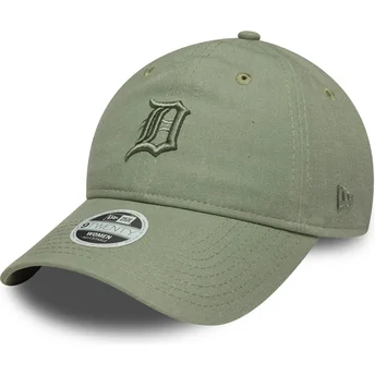 Boné curvo verde ajustável para mulheres com logo verde 9TWENTY Linen da Detroit Tigers MLB da New Era