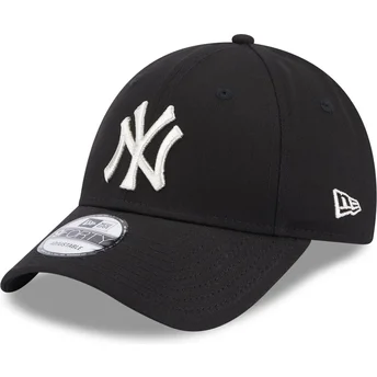 Boné curvo preto ajustável para mulheres 9FORTY Metallic Logo da New York Yankees MLB da New Era
