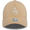 bone-curvo-bege-ajustavel-para-mulheres-9forty-velour-diamante-da-los-angeles-dodgers-mlb-da-new-era