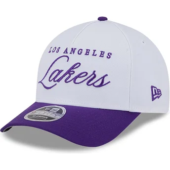 Boné curvo branco e violeta snapback 9FORTY M-Crown Draft 2025 da Los Angeles Lakers NBA da New Era