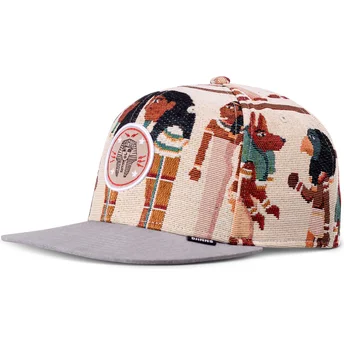 Boné plano bege e cinza snapback Tutanch Linen da Djinns