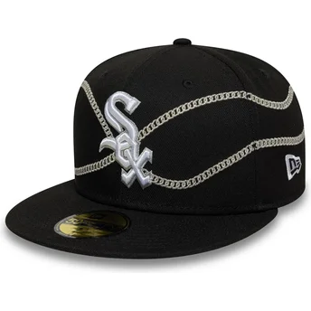Boné plano preto justo 59FIFTY Chain Wrap da Chicago White Sox MLB da New Era