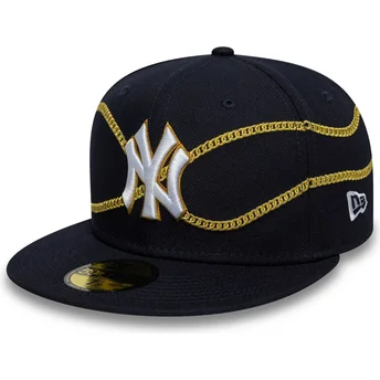 Boné plano azul marinho justo 59FIFTY Chain Wrap da New York Yankees MLB da New Era