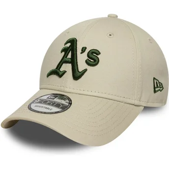 Boné curvo bege ajustável com logo verde 9FORTY League Essential da Oakland Athletics MLB da New Era