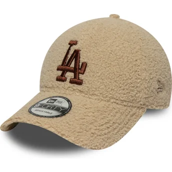 Boné curvo bege ajustável com logo castanho 9FORTY Borg da Los Angeles Dodgers MLB da New Era