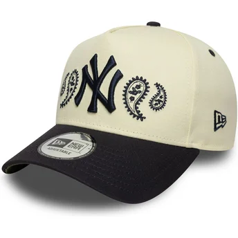 Boné curvo bege e azul marinho snapback A Frame Paisley da New York Yankees MLB da New Era