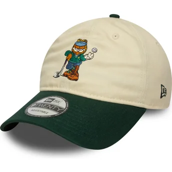 Boné curvo bege e verde ajustável 9TWENTY da Garfield da New Era