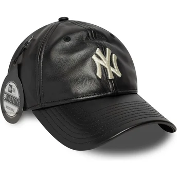 Boné curvo preto ajustável 9TWENTY Leather da New York Yankees MLB da New Era