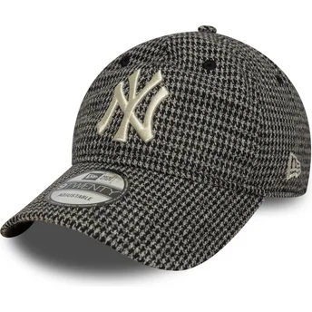 Boné curvo preto ajustável 9TWENTY Houndstooth da New York Yankees MLB da New Era
