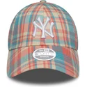 bone-curvo-rosa-e-azul-ajustavel-para-mulheres-9forty-check-da-new-york-yankees-mlb-da-new-era