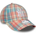 bone-curvo-rosa-e-azul-ajustavel-para-mulheres-9forty-check-da-new-york-yankees-mlb-da-new-era