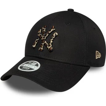 Boné curvo preto ajustável para mulheres 9FORTY Leãopard Infill da New York Yankees MLB da New Era