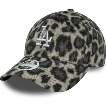 Boné curvo preto ajustável para mulheres 9FORTY Cosy Animal da Los Angeles Dodgers MLB da New Era