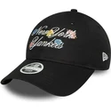 bone-curvo-preto-ajustavel-para-mulheres-9forty-floral-script-da-new-york-yankees-mlb-da-new-era