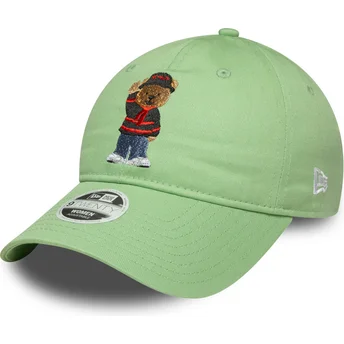 Boné curvo verde claro ajustável para mulheres 9TWENTY Bear da AC Milan Serie A da New Era