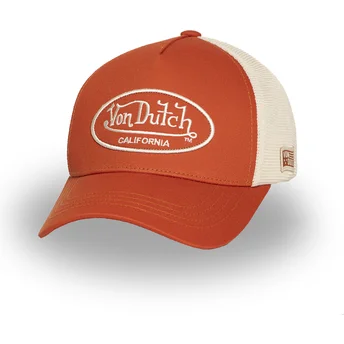 Boné trucker laranja e bege ajustável LOF B33 da Von Dutch