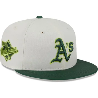 Boné plano bege e verde justo 59FIFTY CLR DVLP da Oakland Athletics MLB da New Era