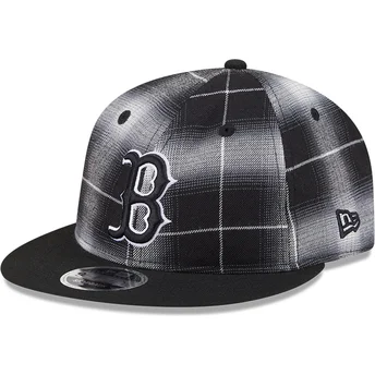 Boné plano preto snapback 9FIFTY Retro Crown Plaid da Boston Red Sox MLB da New Era