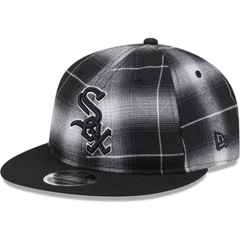 Boné plano preto snapback 9FIFTY Retro Crown Plaid da Chicago White Sox MLB da New Era