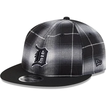 Boné plano preto snapback 9FIFTY Retro Crown Plaid da Detroit Tigers MLB da New Era