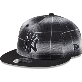 Boné plano preto snapback 9FIFTY Retro Crown Plaid da New York Yankees MLB da New Era