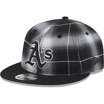 Boné plano preto snapback 9FIFTY Retro Crown Plaid da Oakland Athletics MLB da New Era