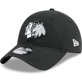 Boné curvo preto ajustável 9TWENTY Stamp da Chicago Blackhawks NHL da New Era