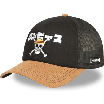 Boné trucker preto e castanho Straw Hat Pirates OP6 ONE One Piece da Capslab