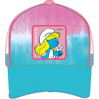 Boné trucker azul e rosa Smurfina SMU ETT2 Os Smurfs da Capslab