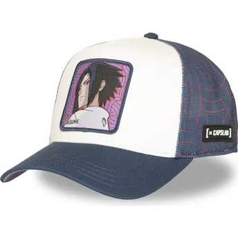 Boné trucker branco e azul Sasuke Uchiha NS5 SAS Naruto da Capslab