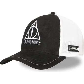 Boné trucker preto e branco Talismãs da Morte HP3 DEA Harry Potter da Capslab