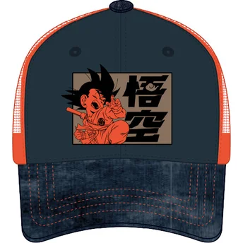 Boné trucker azul e laranja Son Goku Criança DB6 KID Dragon Ball da Capslab