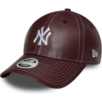 Boné curvo grená ajustável 9FORTY Topstitch PU da New York Yankees MLB da New Era