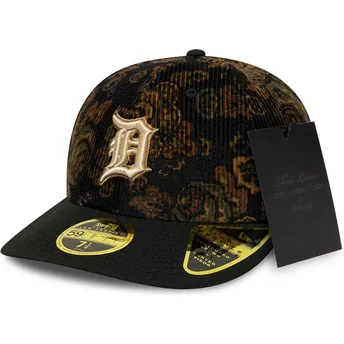 Boné curvo preto justo 59FIFTY Low Profile Floral Cord Three Looms Printed Corduroy da Detroit Tigers MLB da New Era