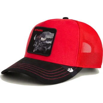 Boné trucker vermelho e preto búfalo Ruthless Buffalo Suede The Farm da Goorin Bros.