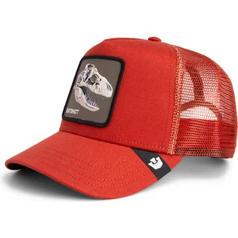 Boné trucker vermelho dinossauro T-Rex The Extinct Skull Grit The Farm da Goorin Bros.