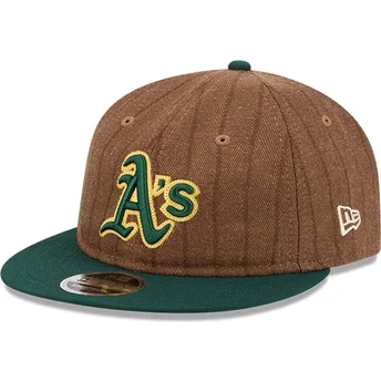 Boné plano castanho e verde ajustável 9FIFTY Retro Crown Wool Pinstripe da Oakland Athletics MLB da New Era