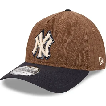 Boné curvo castanho e azul marinho ajustável 9TWENTY A Frame Wool Pinstripe da New York Yankees MLB da New Era
