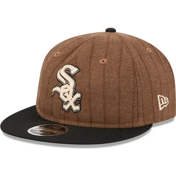 Boné plano castanho e preto ajustável 9FIFTY Retro Crown Wool Pinstripe da Chicago White Sox MLB da New Era