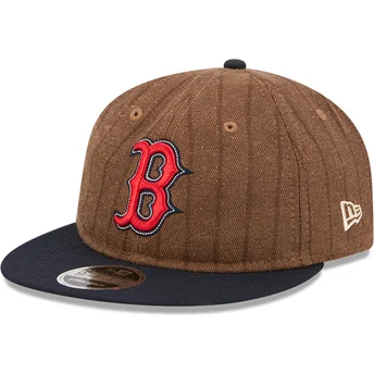 Boné plano castanho e azul marinho ajustável 9FIFTY Retro Crown Wool Pinstripe da Boston Red Sox MLB da New Era