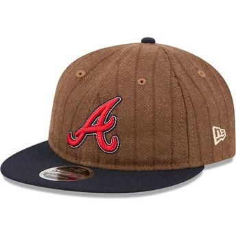 Boné plano castanho e azul marinho ajustável 9FIFTY Retro Crown Wool Pinstripe da Atlanta Braves MLB da New Era