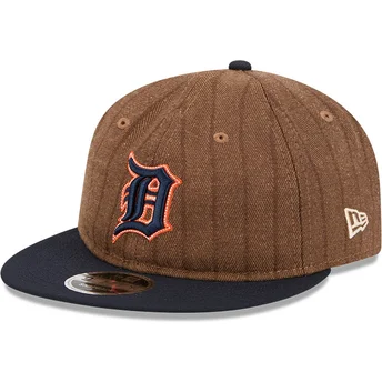 Boné plano castanho e azul marinho ajustável 9FIFTY Retro Crown Wool Pinstripe da Detroit Tigers MLB da New Era