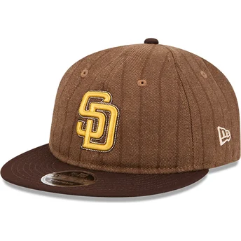 Boné plano castanho ajustável 9FIFTY Retro Crown Wool Pinstripe da San Diego Padres MLB da New Era