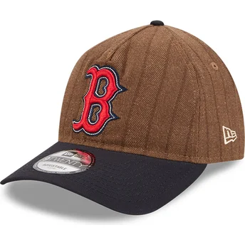 Boné curvo castanho e azul marinho ajustável 9TWENTY A Frame Wool Pinstripe da Boston Red Sox MLB da New Era