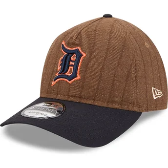 Boné curvo castanho e azul marinho ajustável 9TWENTY A Frame Wool Pinstripe da Detroit Tigers MLB da New Era